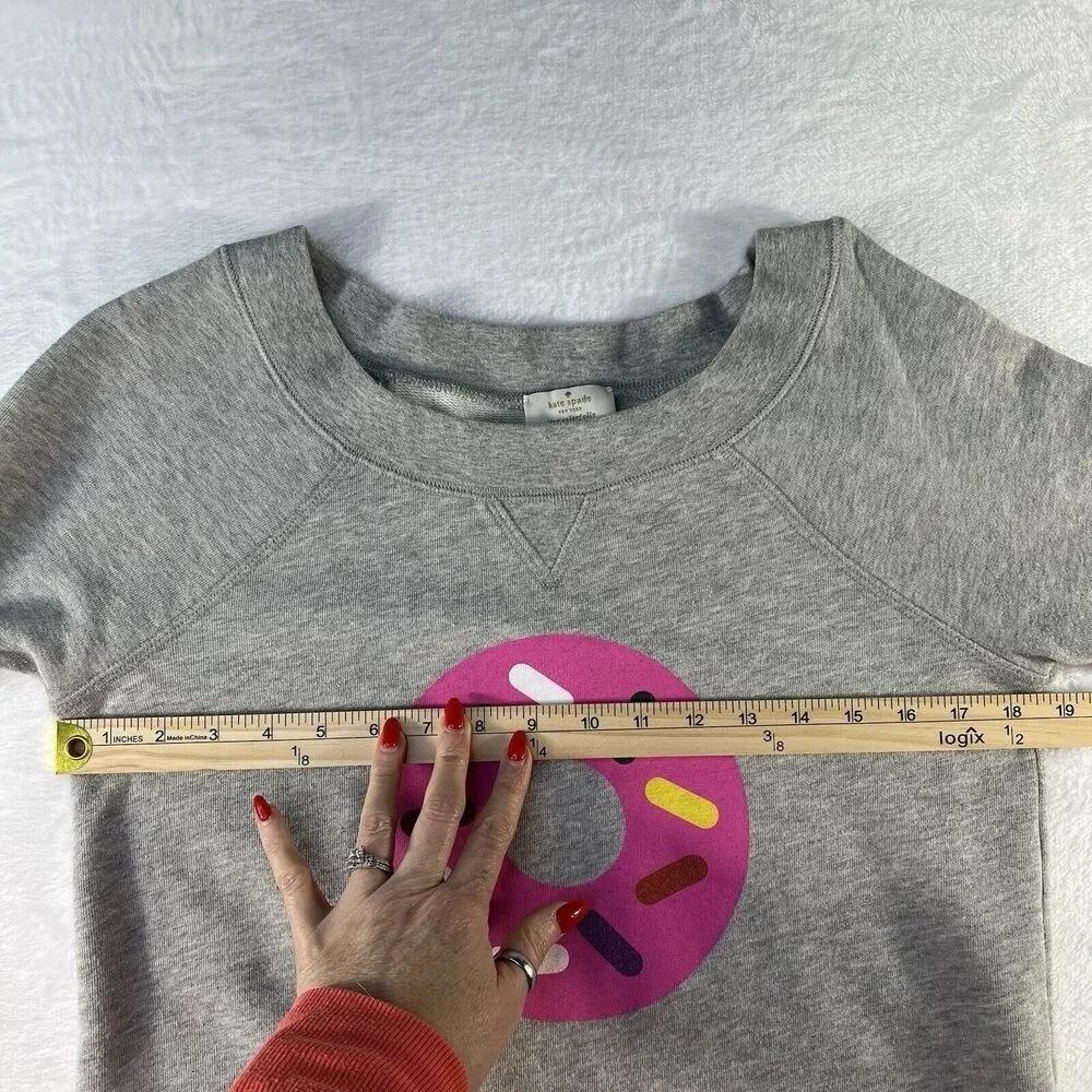 Kate‎ Spade x Darcel Size XS Women's Pink Donut Graphic Sweatshirt Boatneck Grey